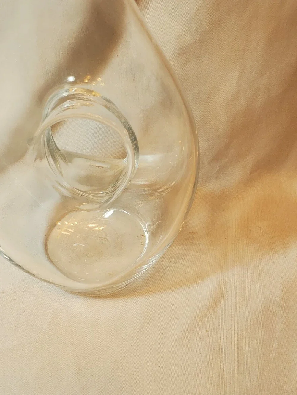 Wine Decanter Clear Glass Pitcher With Donut Hole Cutout Vintage Vase MCM Retro